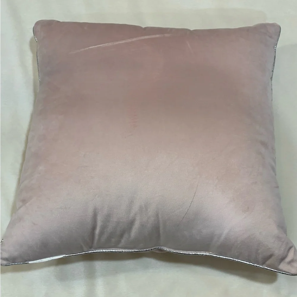 Juicy Couture Velour Pink Decorative Pillow 20x20in Velvet Rhinestones Crown